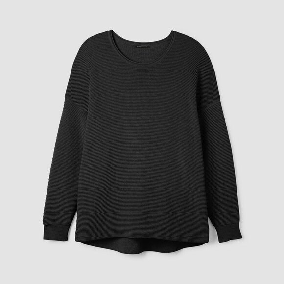 NWT Eileen Fisher Peruvian Cotton Blend Long Top Long Boxy Fit Black Size Medium - Picture 1 of 5
